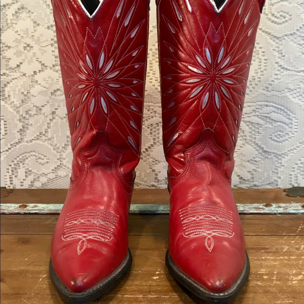 Vintage Cherry Red Leather Acme Cowgirl Boots 6M
